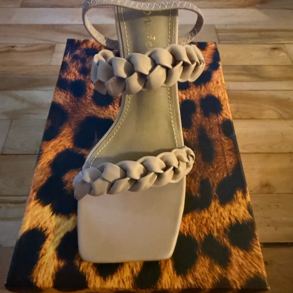 Elegant Beige Braided Strap Sandals